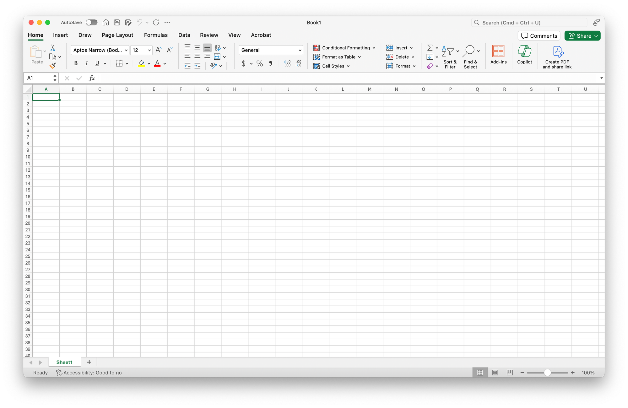 A Blank Workbook in Excel for Mac